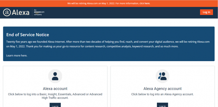 Alexa retirement announcement and the home page